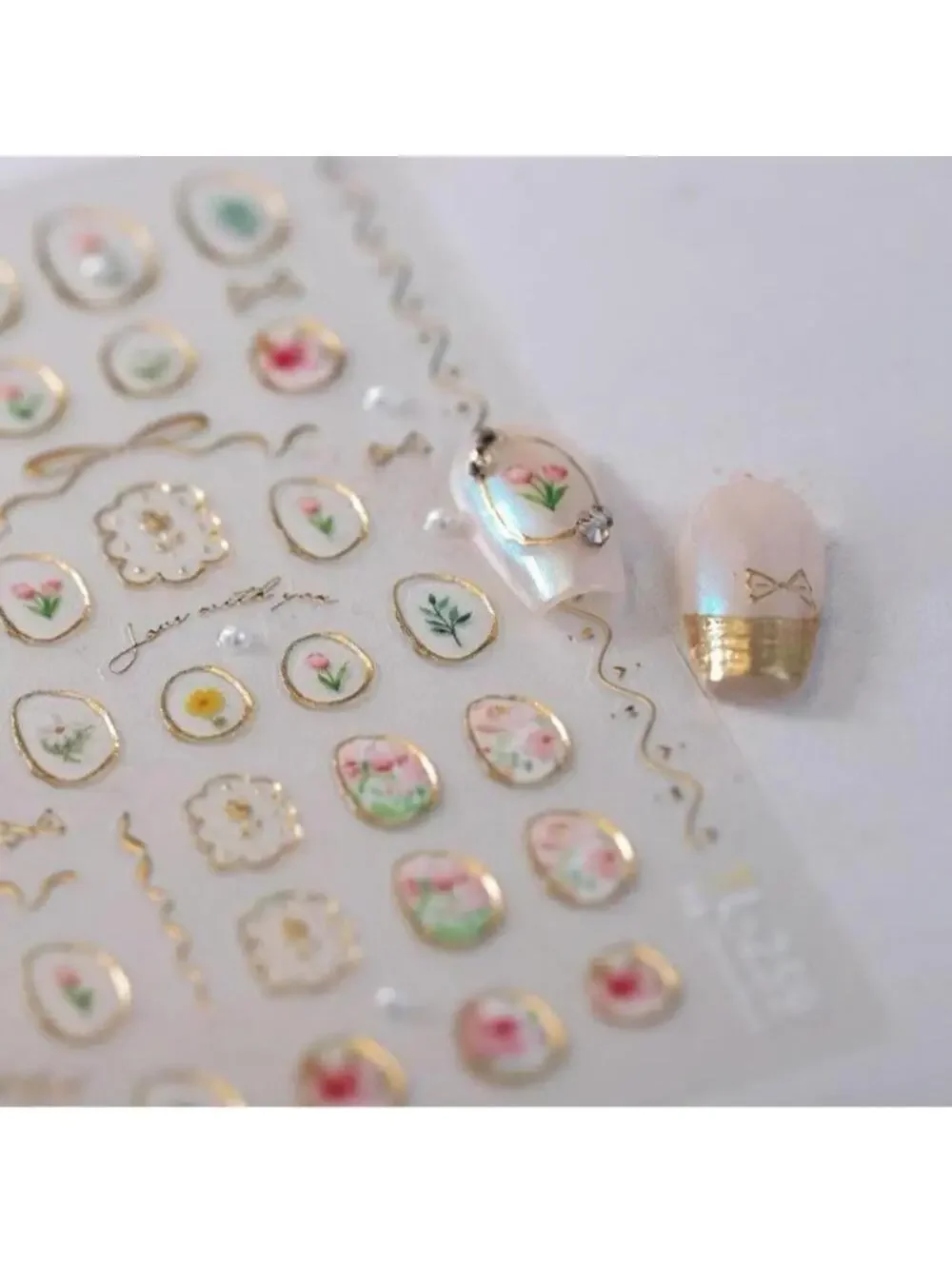 Floral Nail Art Stickers Decals 3D Self Adhesive Vintage Flower Leaf Nail Decor